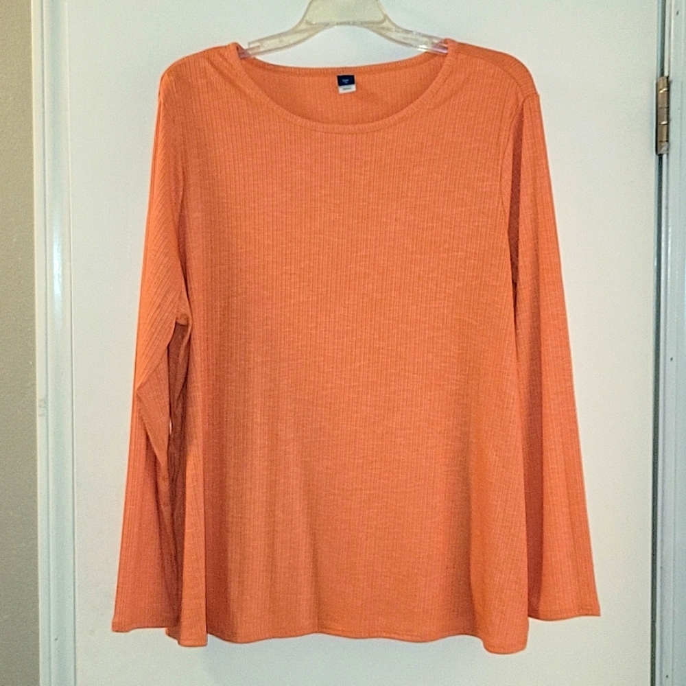 Old Navy Luxe Long Sleeve Rib-Knit Shirt, XL, Orange